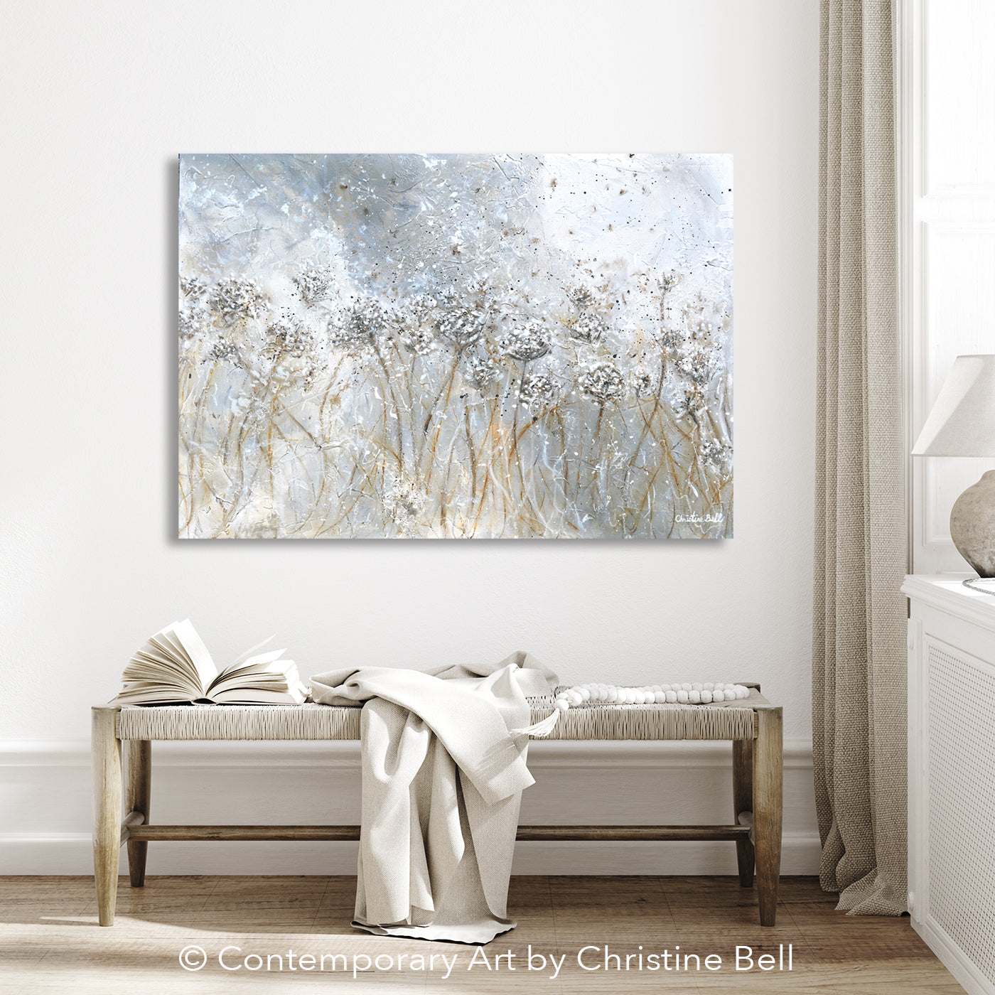 "Impressions of Lace" Giclée Print, Abstract White Flowers Painting, Modern Floral