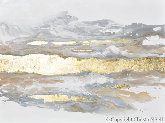 "Epiphany" GICLÉE PRINT, Neutral Coastal Abstract Painting, Gold Leaf