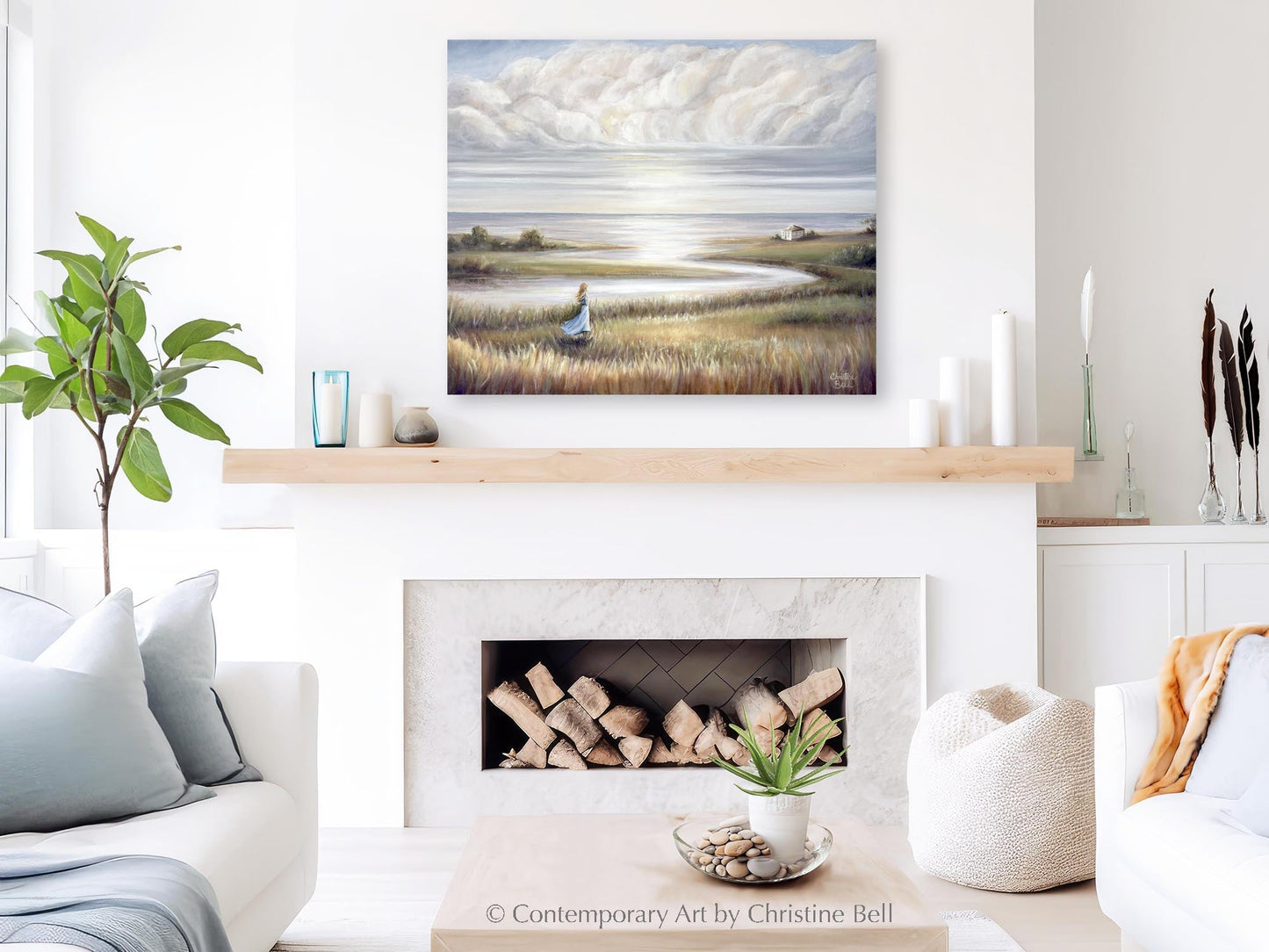 "In Her Own World" ORIGINAL Coastal Landscape Oil Painting, Ocean Seascape Figurative, 30x24"