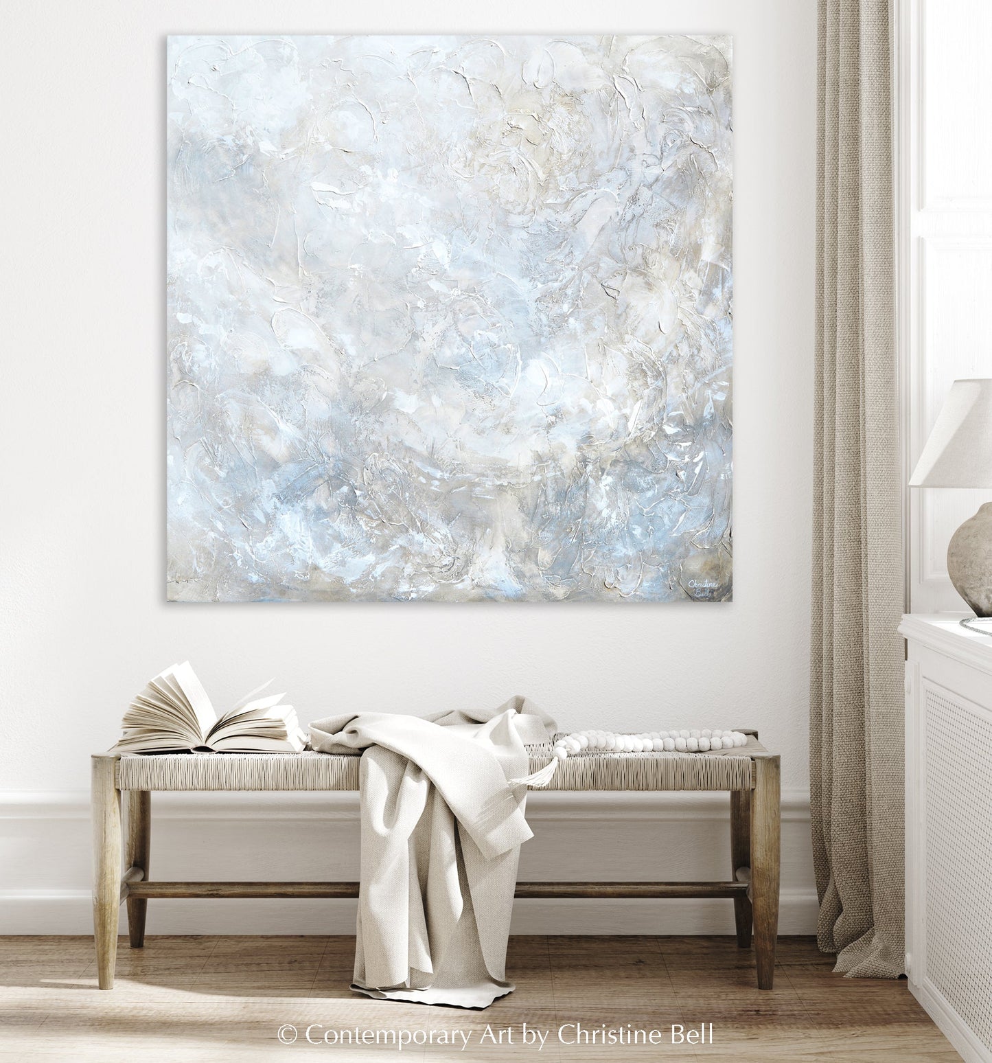 "Silhouette" ORIGINAL TEXTURED Neutral Coastal Abstract Painting, XL 48x48"