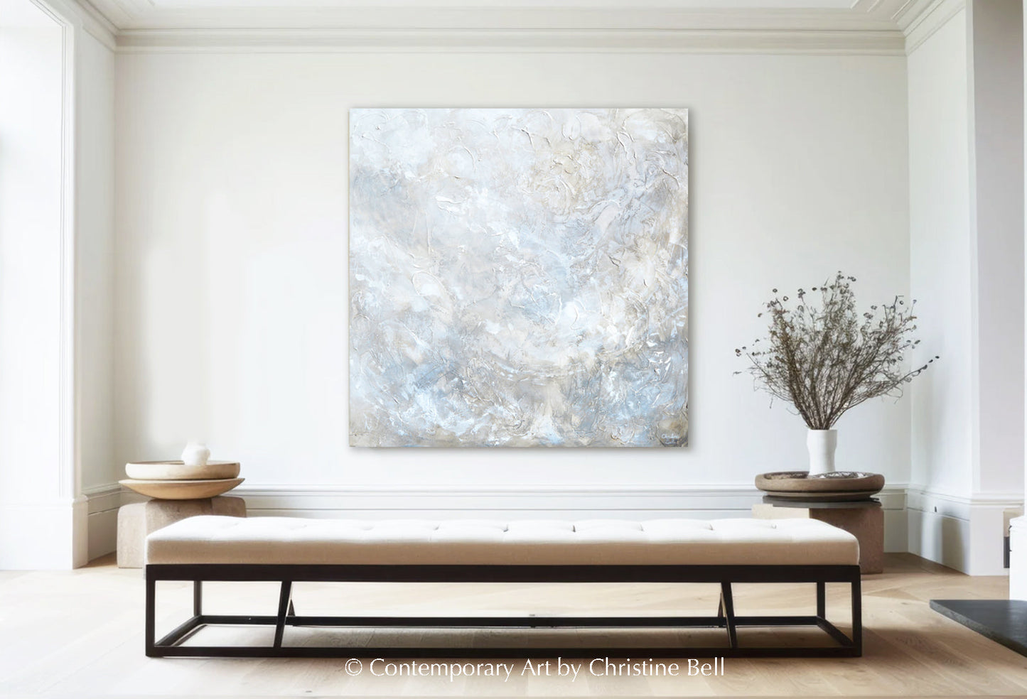 "Silhouette" ORIGINAL TEXTURED Neutral Coastal Abstract Painting, XL 48x48"