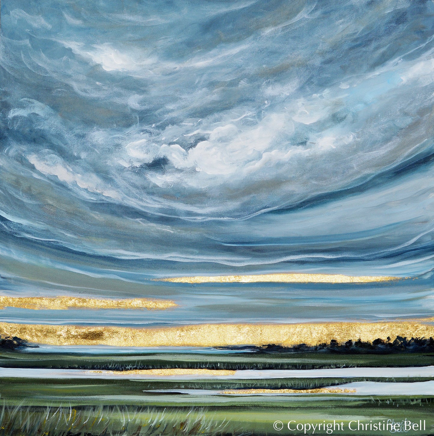 "The Light After the Storm" GICLEE PRINT Art Coastal Abstract Painting Landscape Gold Leaf