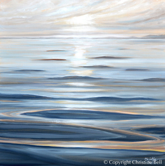 "Calm Waters" GICLEE PRINT Coastal Seascape Painting, Light Blue, Grey, White