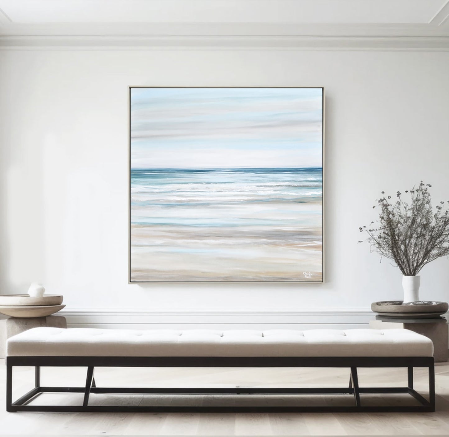 "Beach Walk" GICLEE PRINT Coastal Abstract Painting, Light Blue, Grey, White