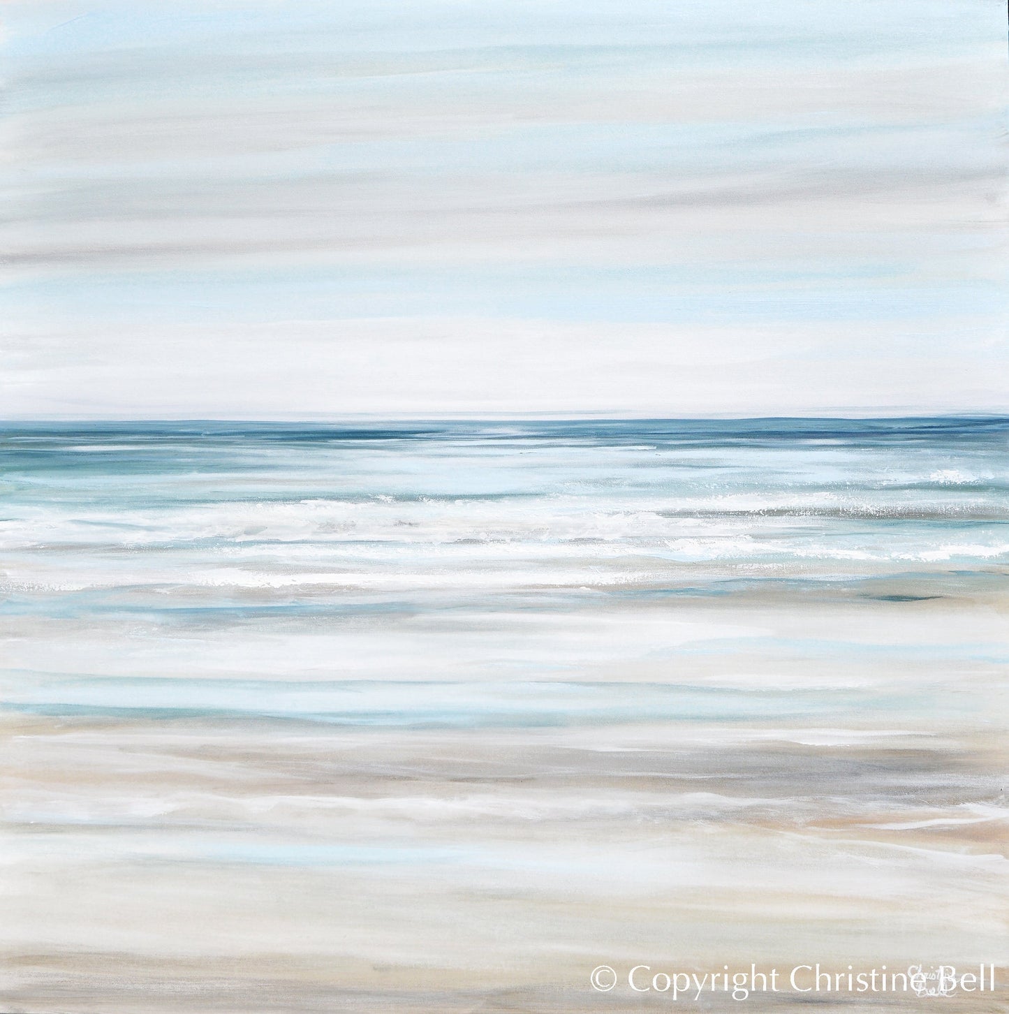 "Beach Walk" GICLEE PRINT Coastal Abstract Painting, Light Blue, Grey, White