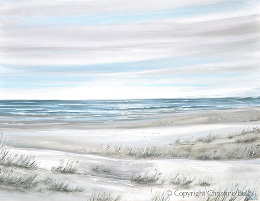 "Coastal Whispers II" GICLEE PRINT Coastal Abstract Painting, Neutral, Light Blue, Grey, White, Taupe