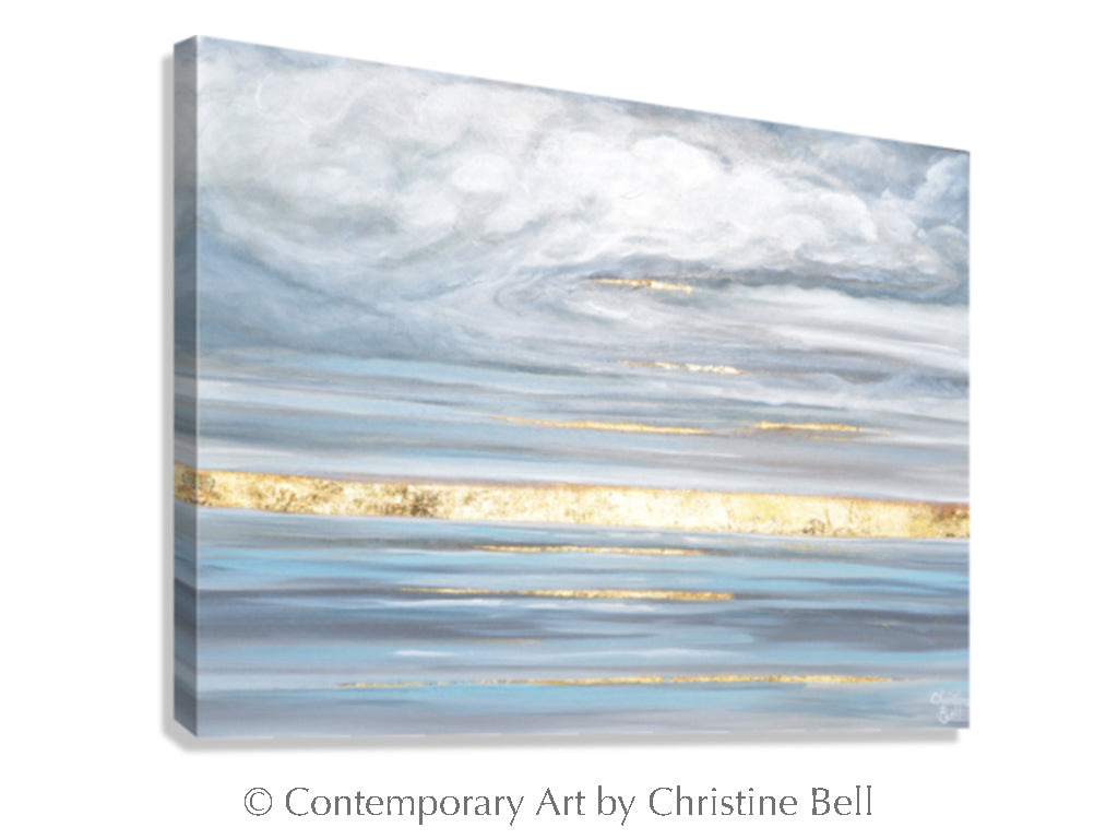 "Daybreak's Enchantment" Giclée Print, Modern Coastal Seascape, Clouds, Gold Leaf