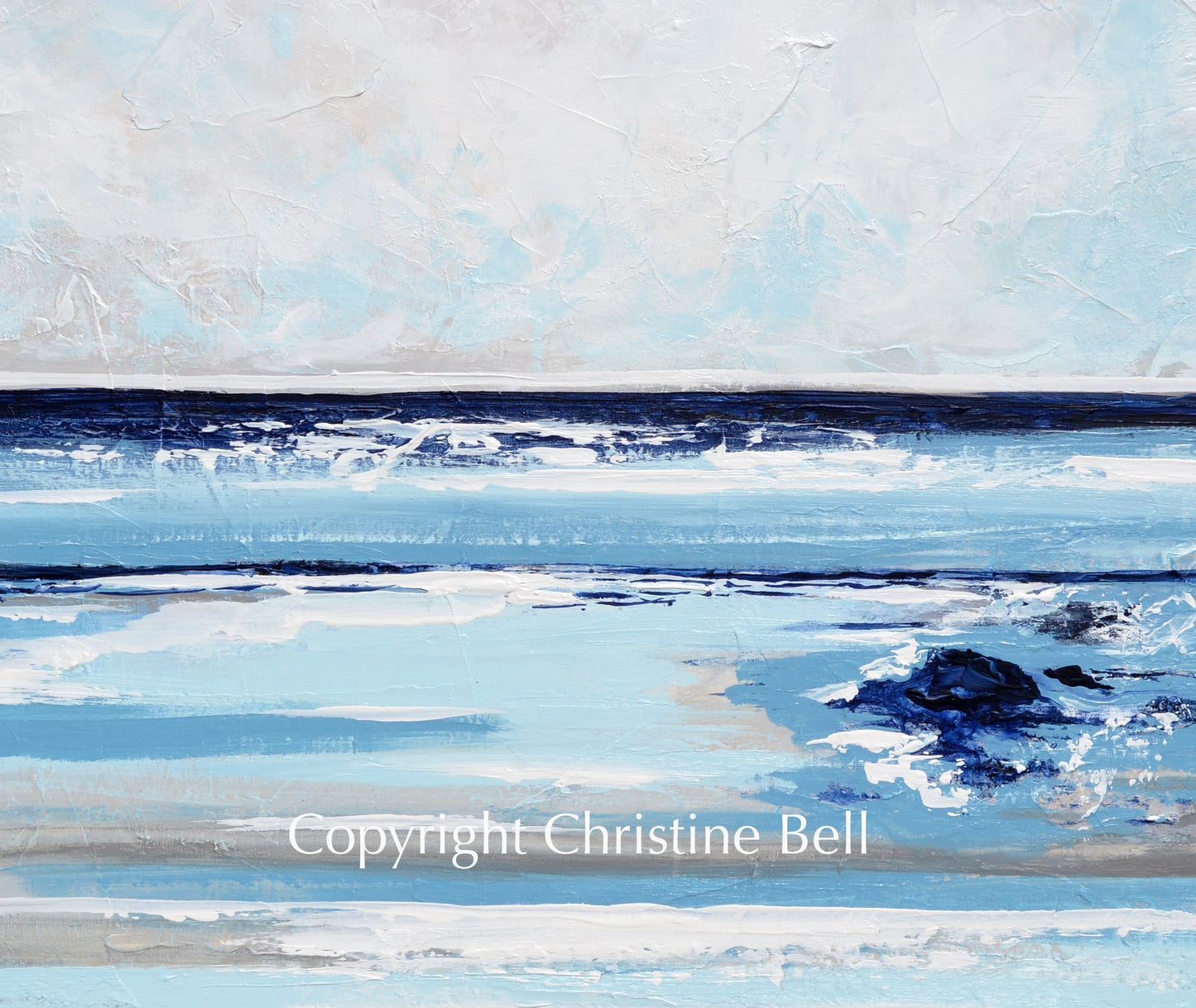 "Exhale" GICLÉE PRINT Abstract Painting Navy Light Blue White Beige Grey Coastal Seascape Canvas Wall Art