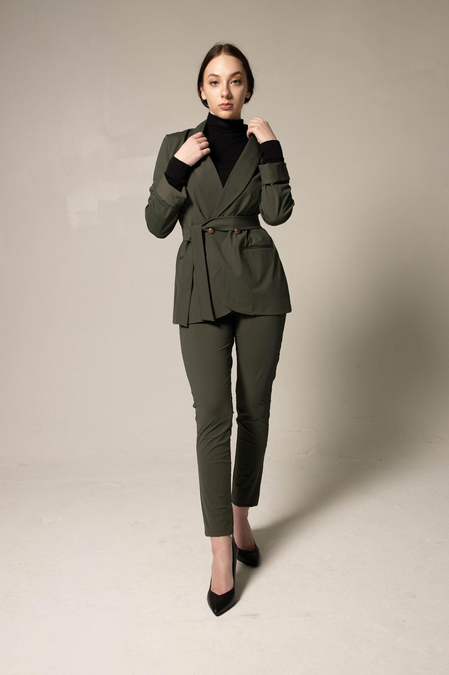 Women's Olive Blazer with Front Buttons – Tailored Blazer for Women