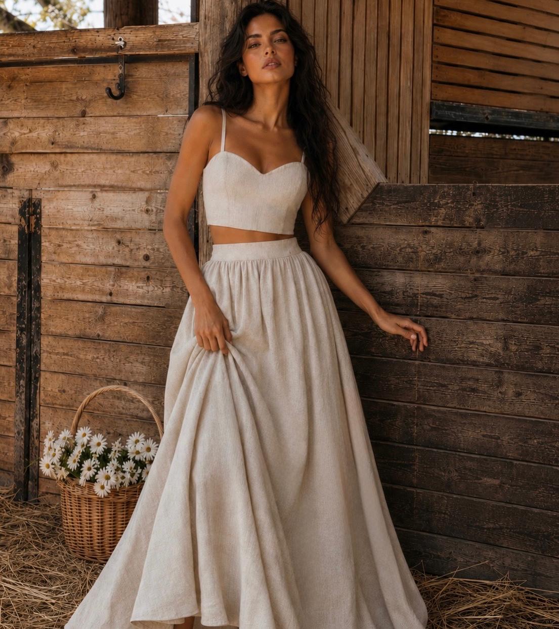 Sand Linen Cropped Top and Matching Skirt