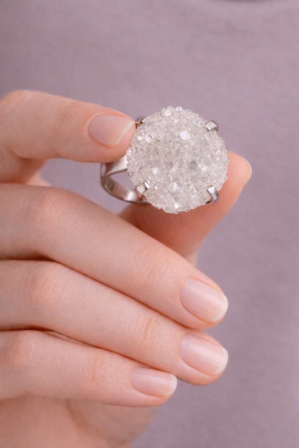Pink Crystal Quartz Druzy Sterling Silver Mineral Ring|Size 6