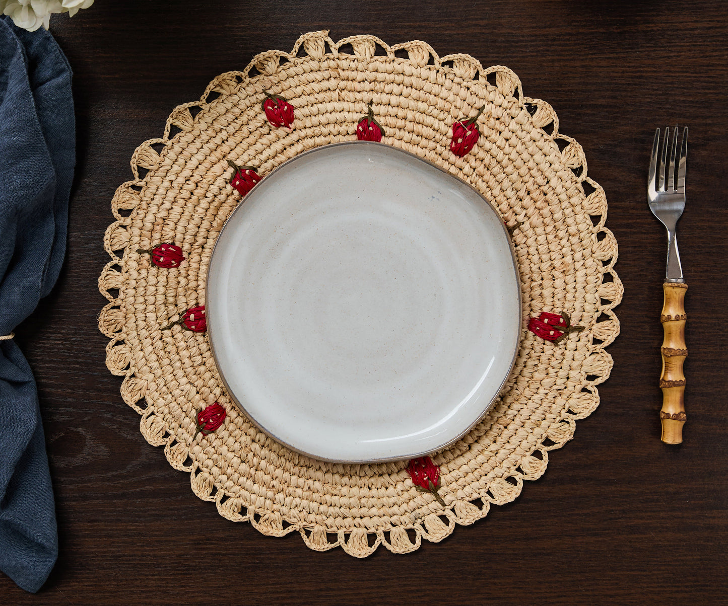 Scattered Strawberry Raffia Placemat