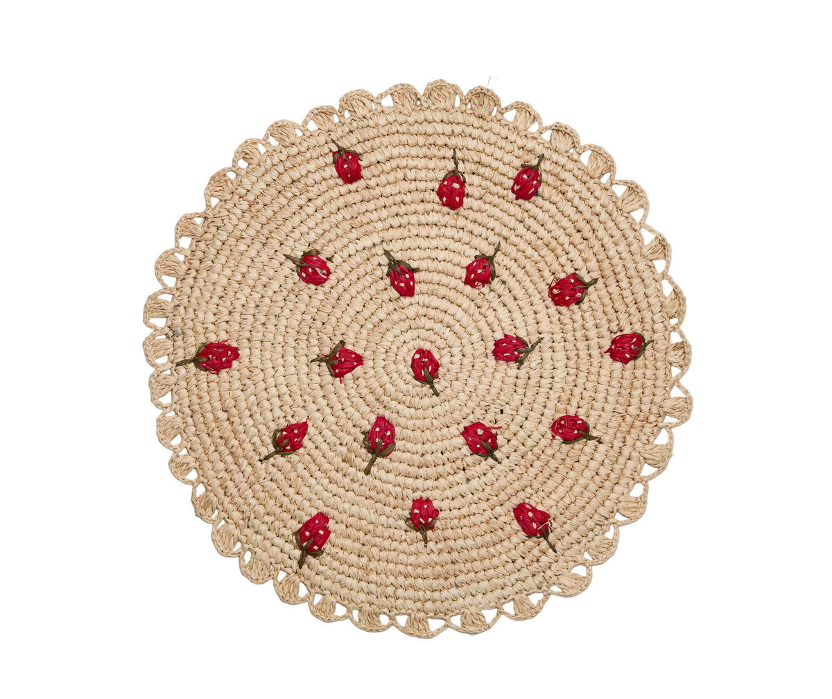 Scattered Strawberry Raffia Placemat
