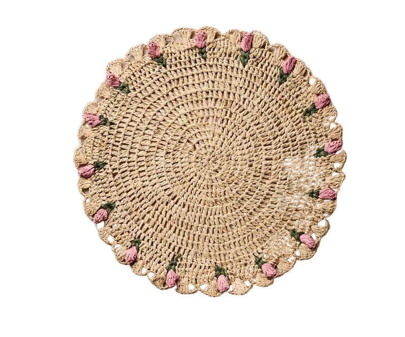 Tulip Floral Placemats – Hand-Crocheted Raffia Palm Floral Placemats – Spring Table Decor