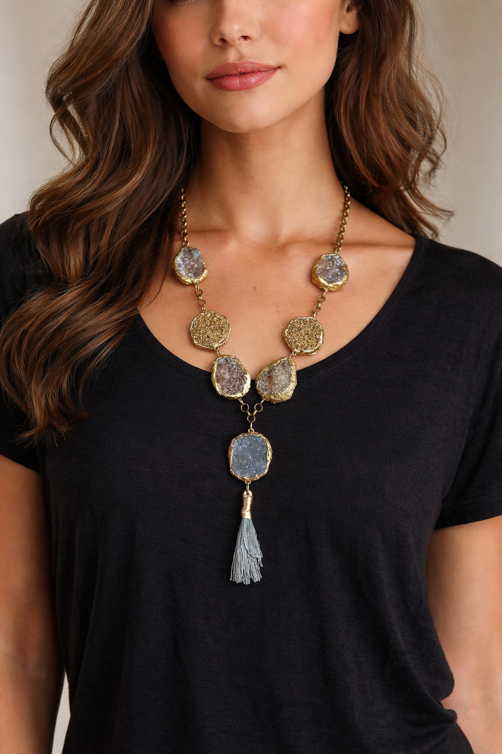 Pyrite and Quartz Druzy Necklace