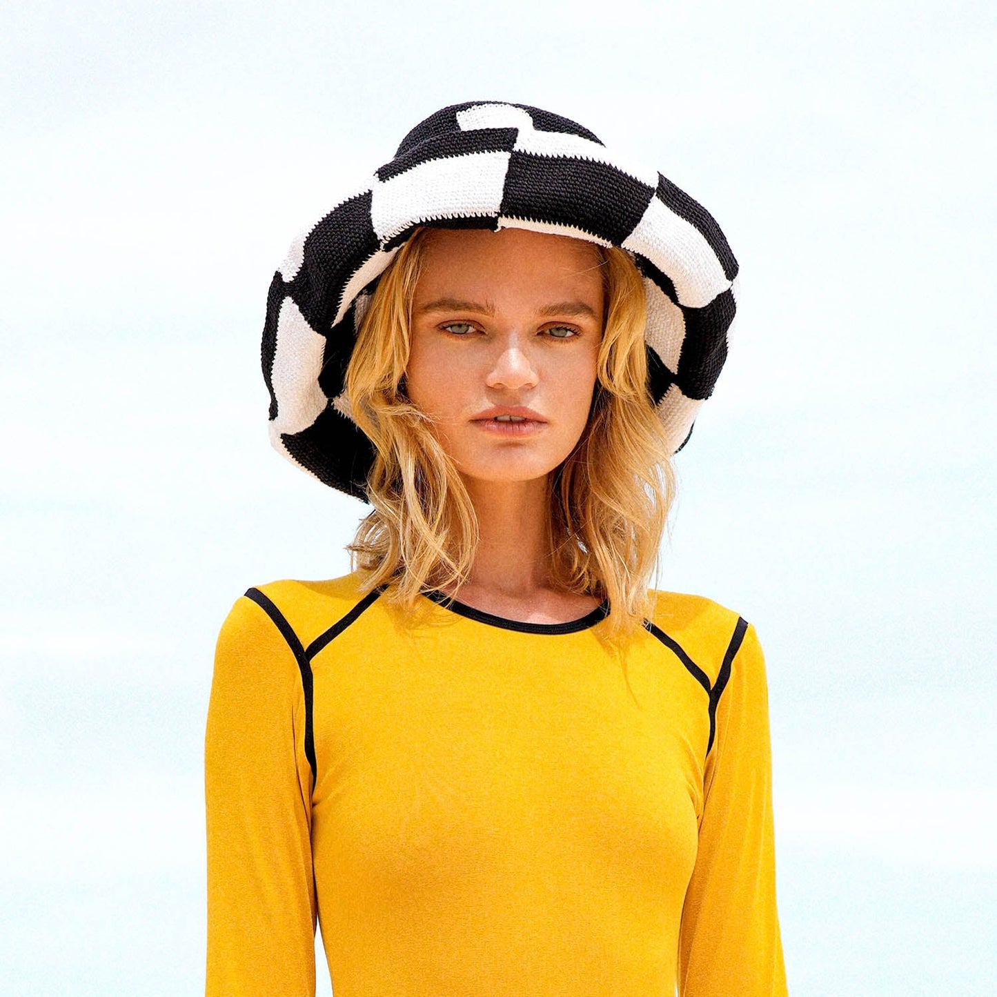 SHILO Checkered Crochet Hat In Black & White