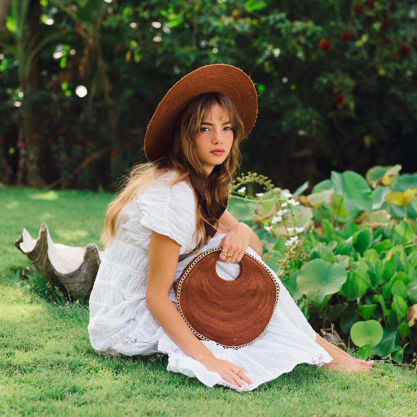 The Solo Espresso Mini Jute Bag With Gold Chain