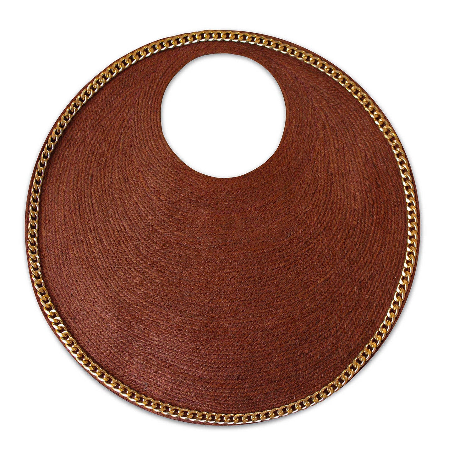 The Solo Espresso Jute Bag With Gold Chain