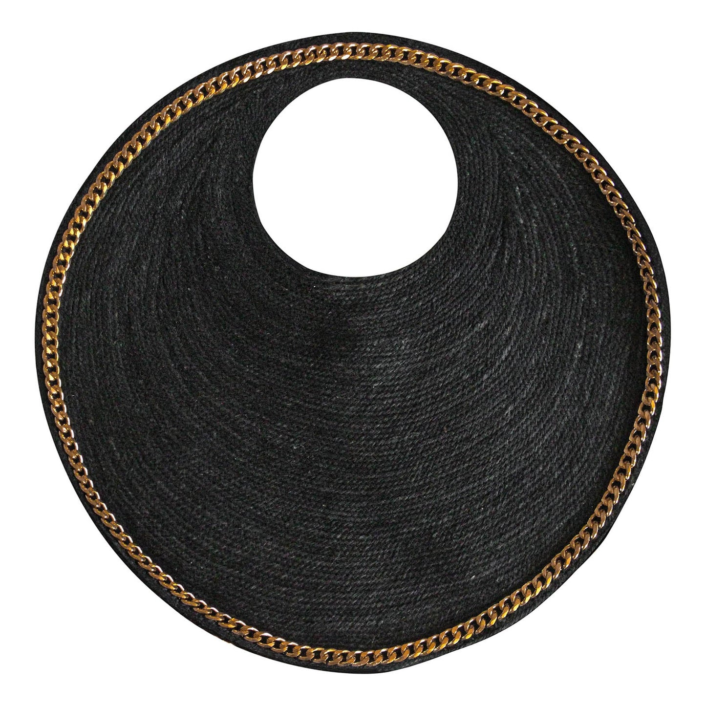 The Solo Fig Mini Black Jute Bag With Gold Chain