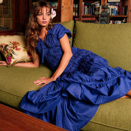 The Srikandi Ruffle Maxi Dress In Royal Blue