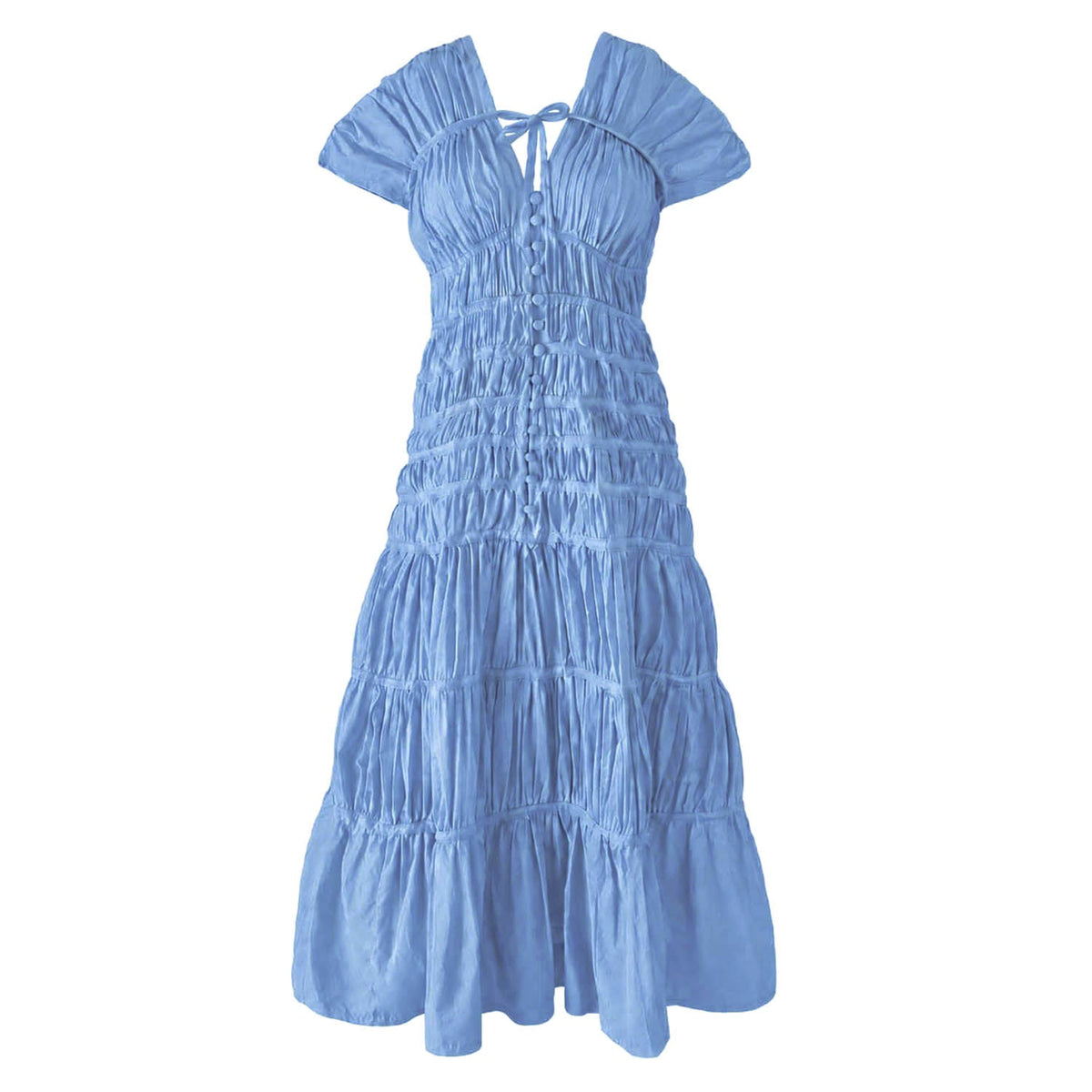 The Srikandi Ruffle Maxi Dress In Slate Blue