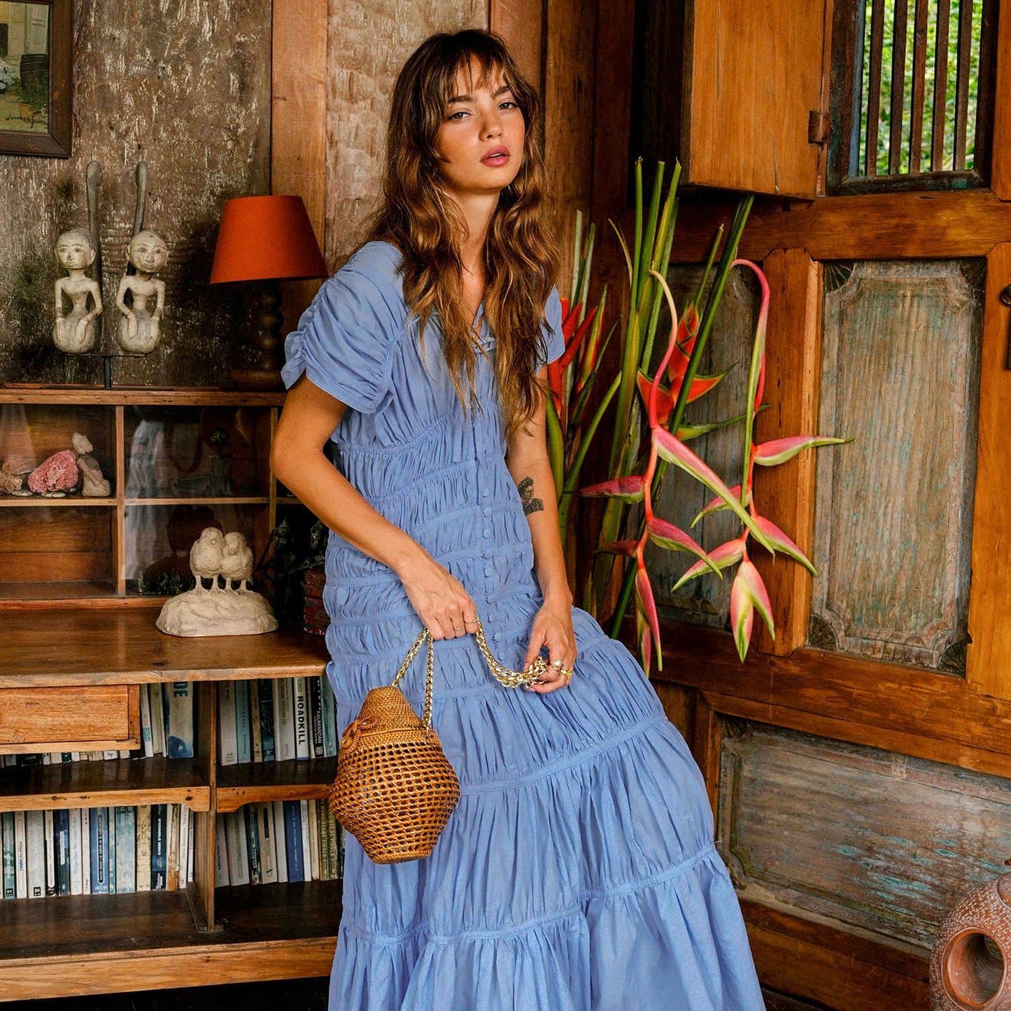 The Srikandi Ruffle Maxi Dress In Slate Blue