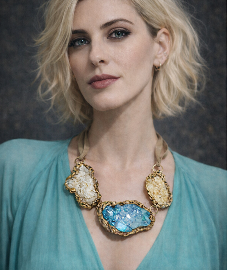 3 Pc Gold Mermaid Necklace with Aqua Aura