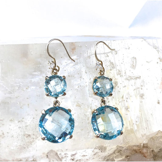 AQUAMARINE Gemstone Cocktail EarringsFaceted Crystal Statement Earring w. Zircon Aquamarine Sterling Silver Earrings March Birthstone Gem