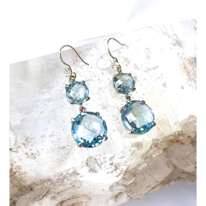 AQUAMARINE Gemstone Cocktail EarringsFaceted Crystal Statement Earring w. Zircon Aquamarine Sterling Silver Earrings March Birthstone Gem