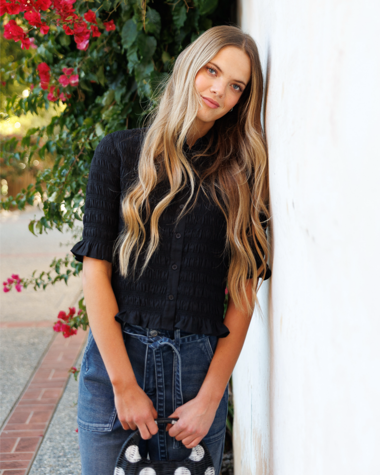 Smocked Button Down