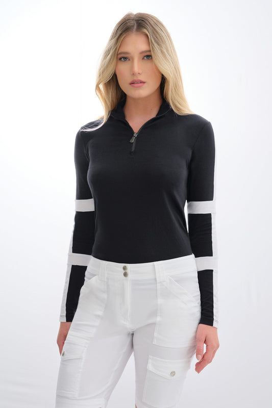 Stacey Sport Striped Zip-Up Top