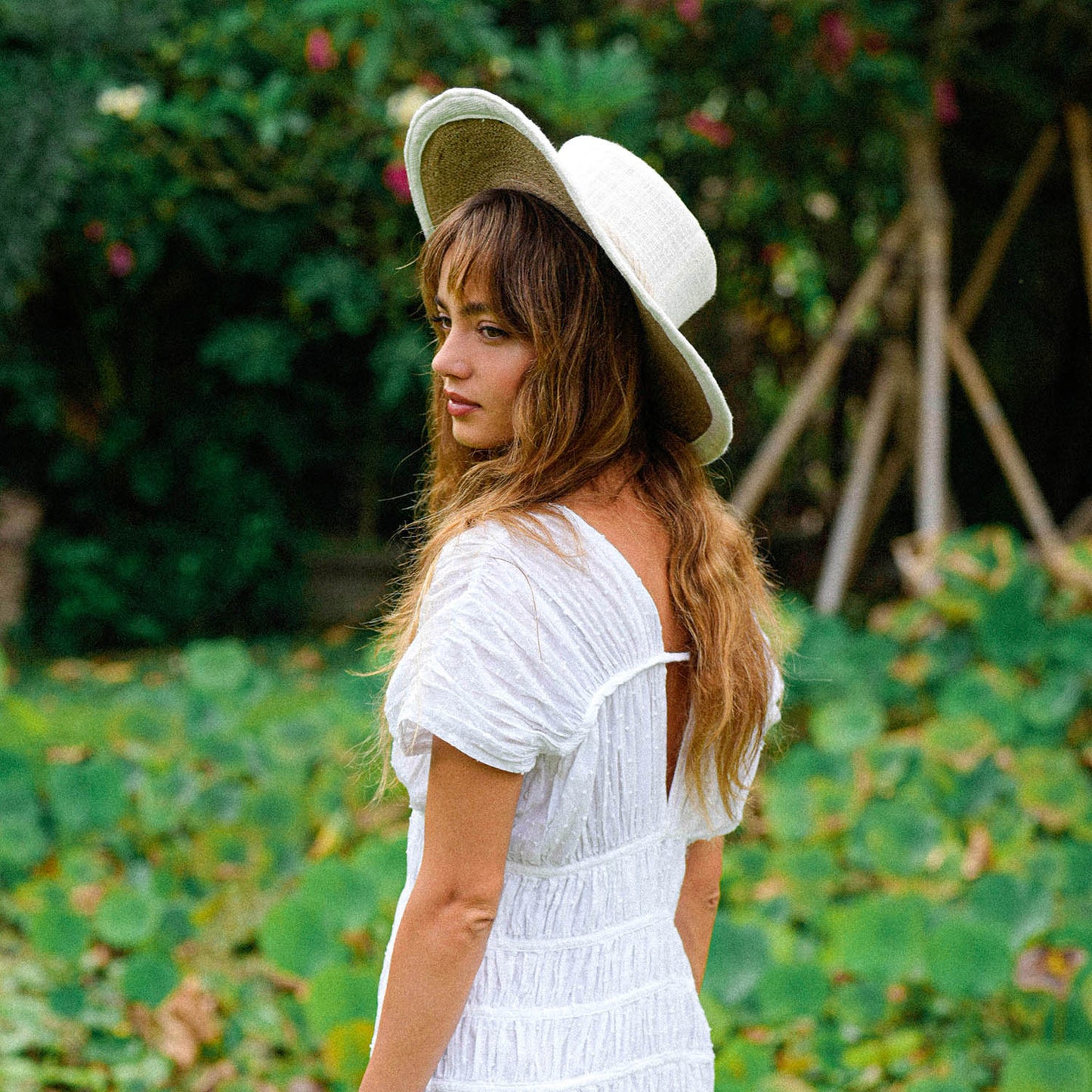 The Loretta Linen Jute Hat in Off White
