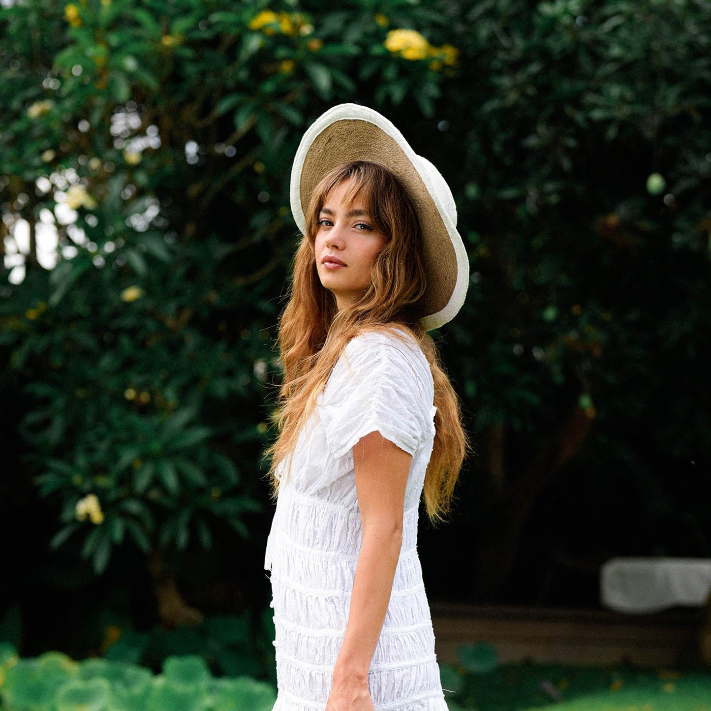 The Loretta Linen Jute Hat in Off White