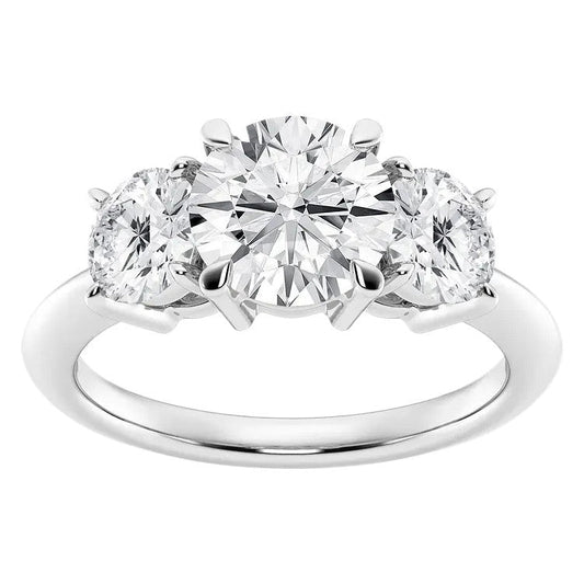 AGI Certified 2 CTW Classic Three-Stone Round Lab Grown Diamond (G-VS) Engagement Ring in 14K White Gold