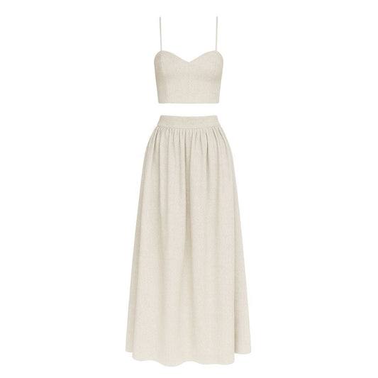 Sand Linen Cropped Top and Matching Skirt