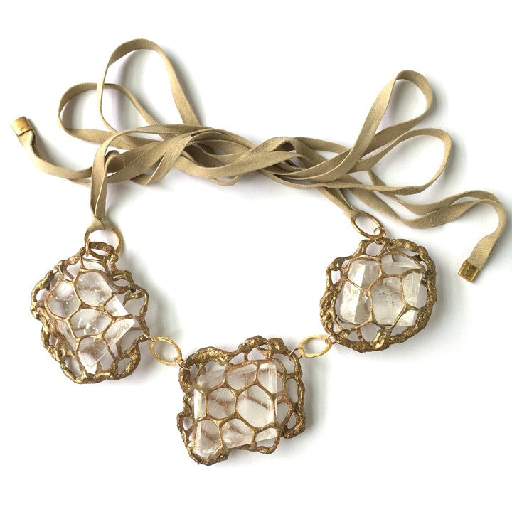 3 Pc Gold Mesh Pods with Clear Icelandic Spar