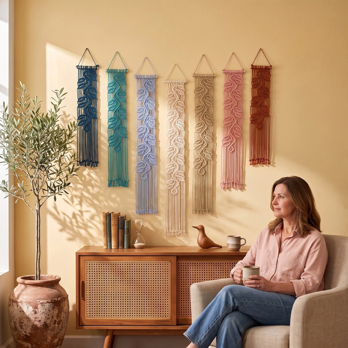 Vela Vertical Macrame Wall Hanging - Blue & Pink