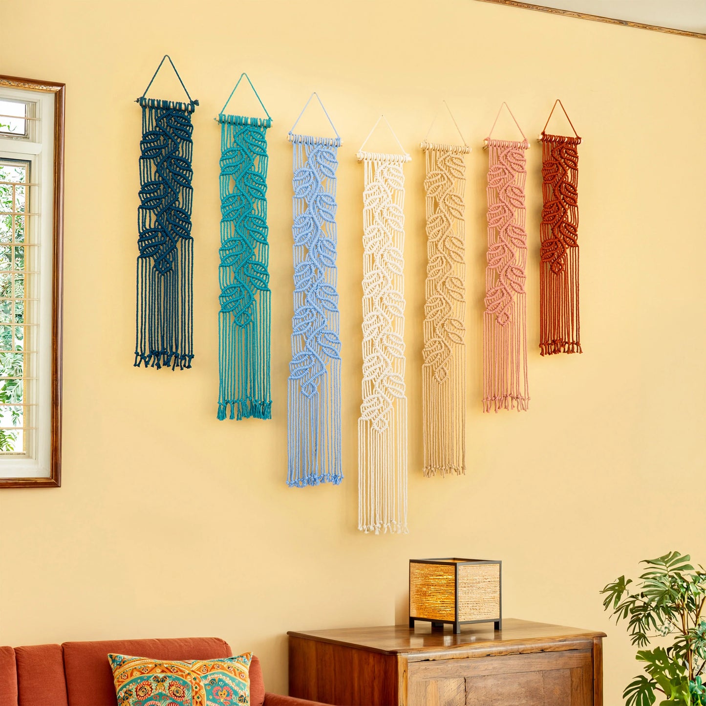 Vela Vertical Macrame Wall Hanging - Blue & Pink