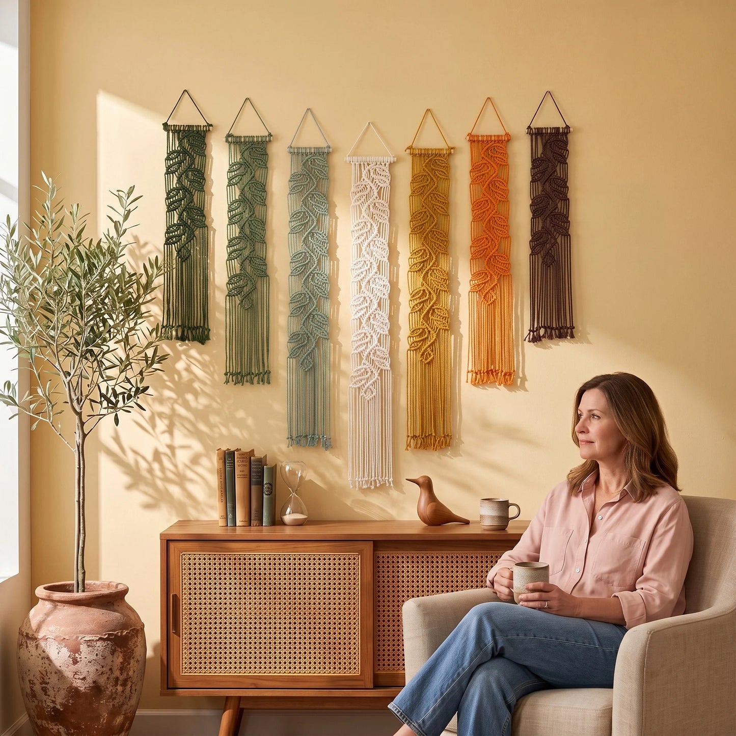 Vela Vertical Macrame Wall Hanging - Green & Earth