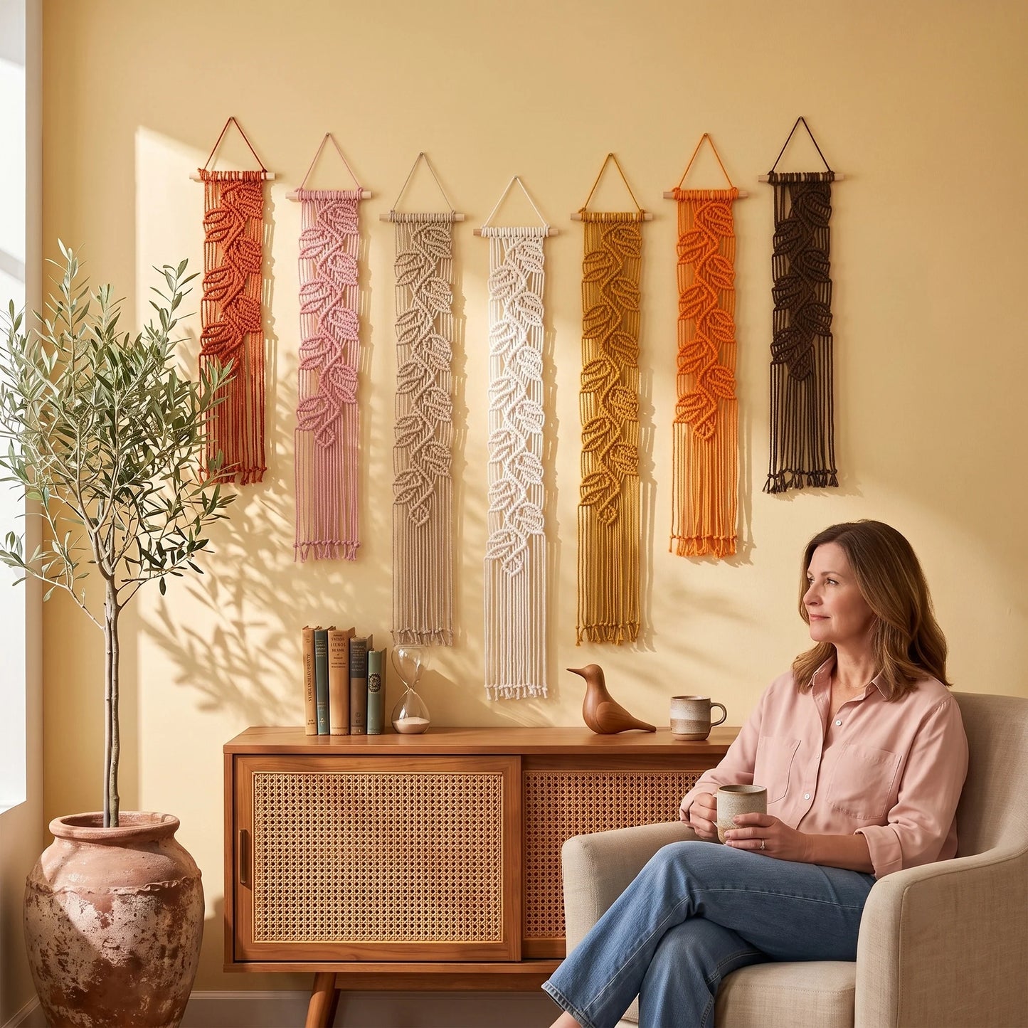 Vela Vertical Macrame Wall Hanging - Pink & Earth