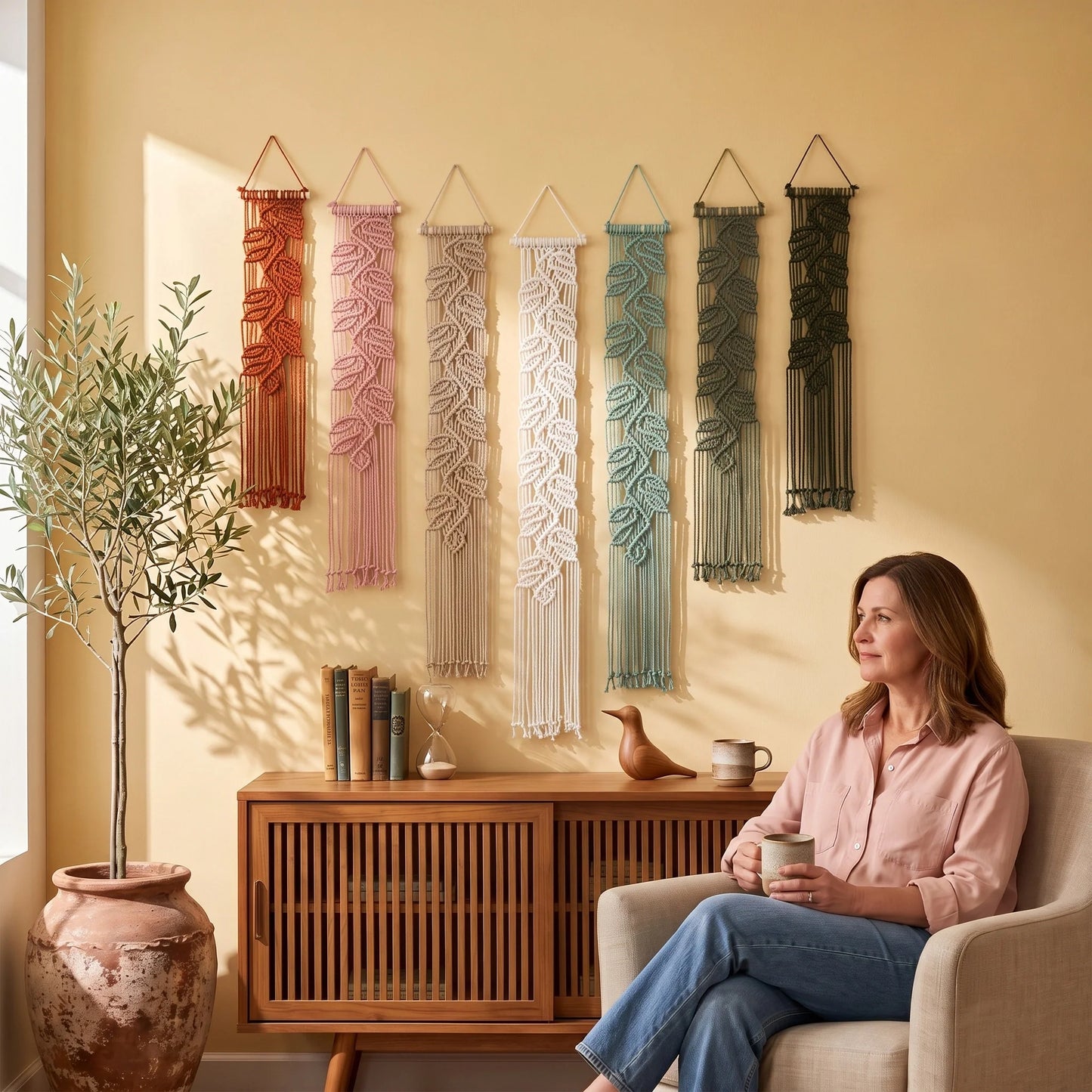 Vela Vertical Macrame Wall Hanging - Pink & Green