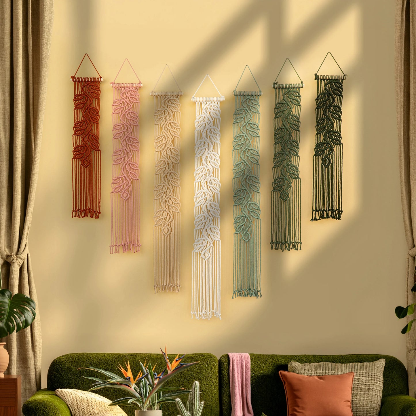 Vela Vertical Macrame Wall Hanging - Pink & Green