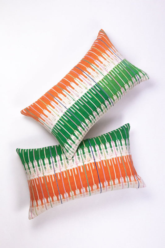 Vintage Ikat Orange & Green Pillow