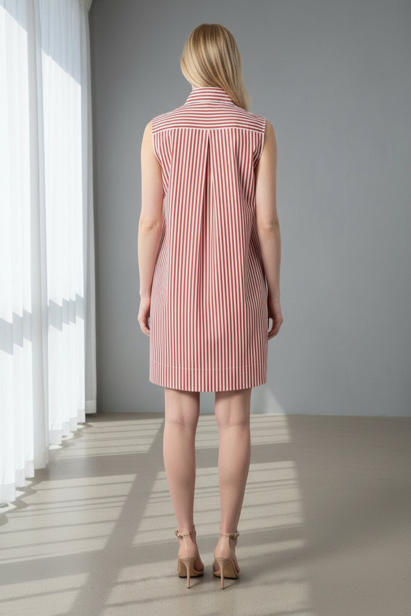 Italian Cotton Red Stripe Sleeveless Dress – Elegant Summer Dress