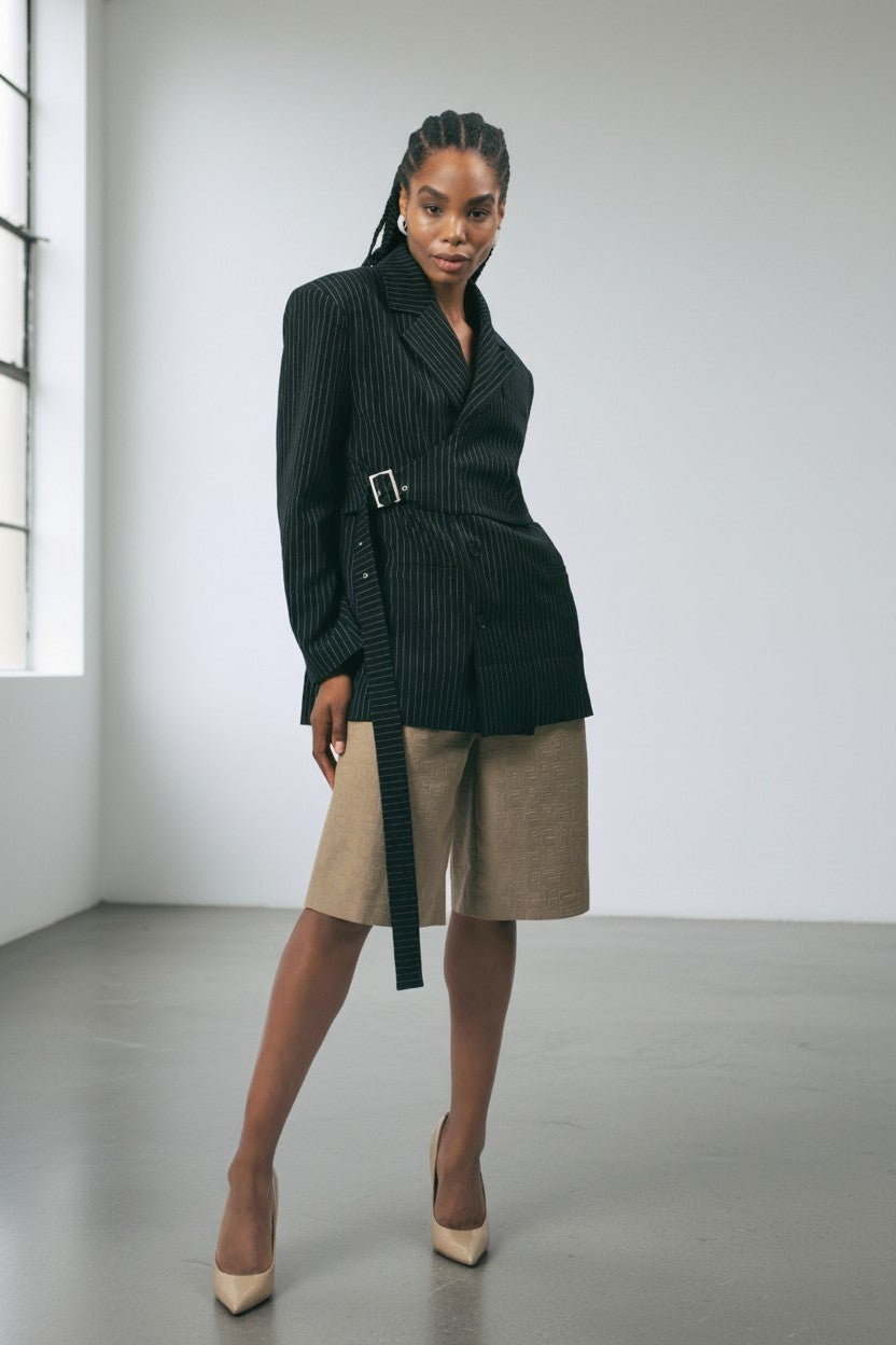 Luna Noir Pinstripe Blazer Women's Luxury Pinstripe Blazer