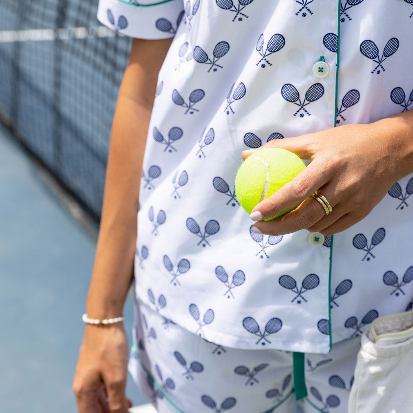 Women's Tennis Navy Short PJ Set - Organic Cotton Poplin