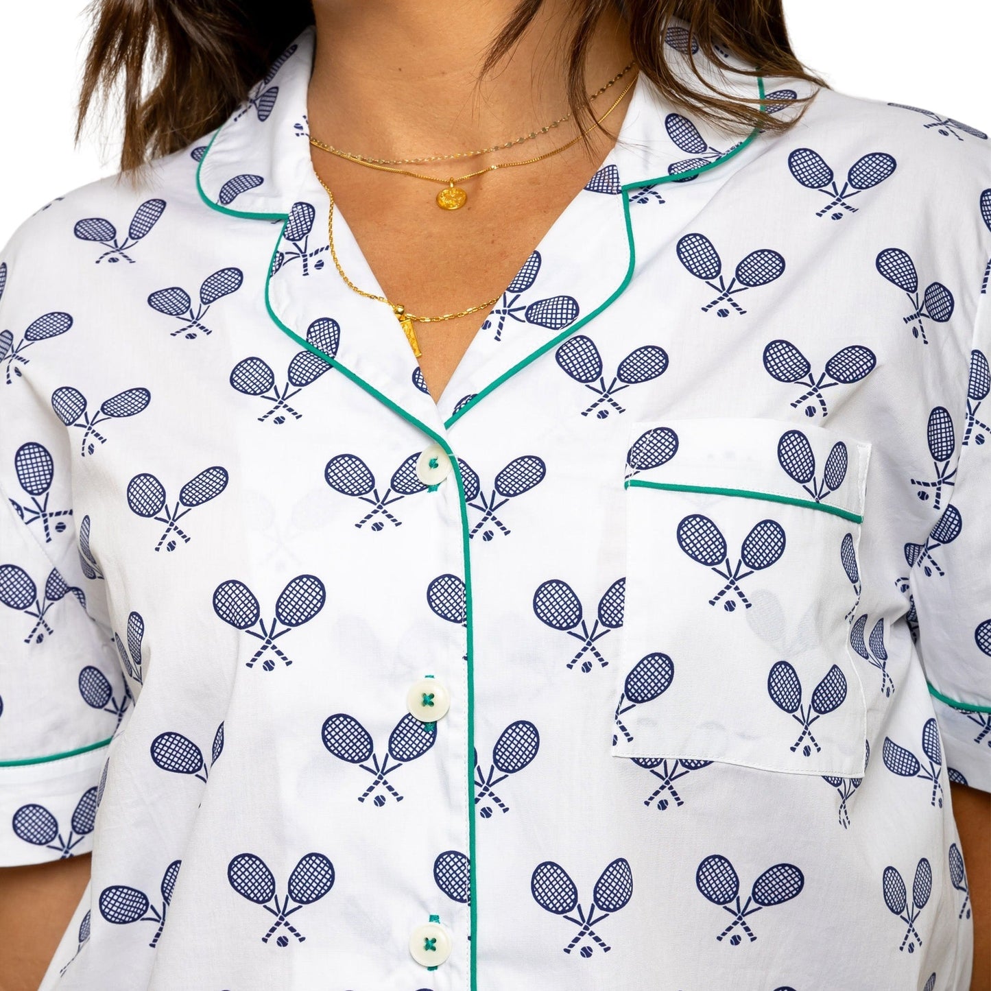 Women's Tennis Navy Short PJ Set - Organic Cotton Poplin