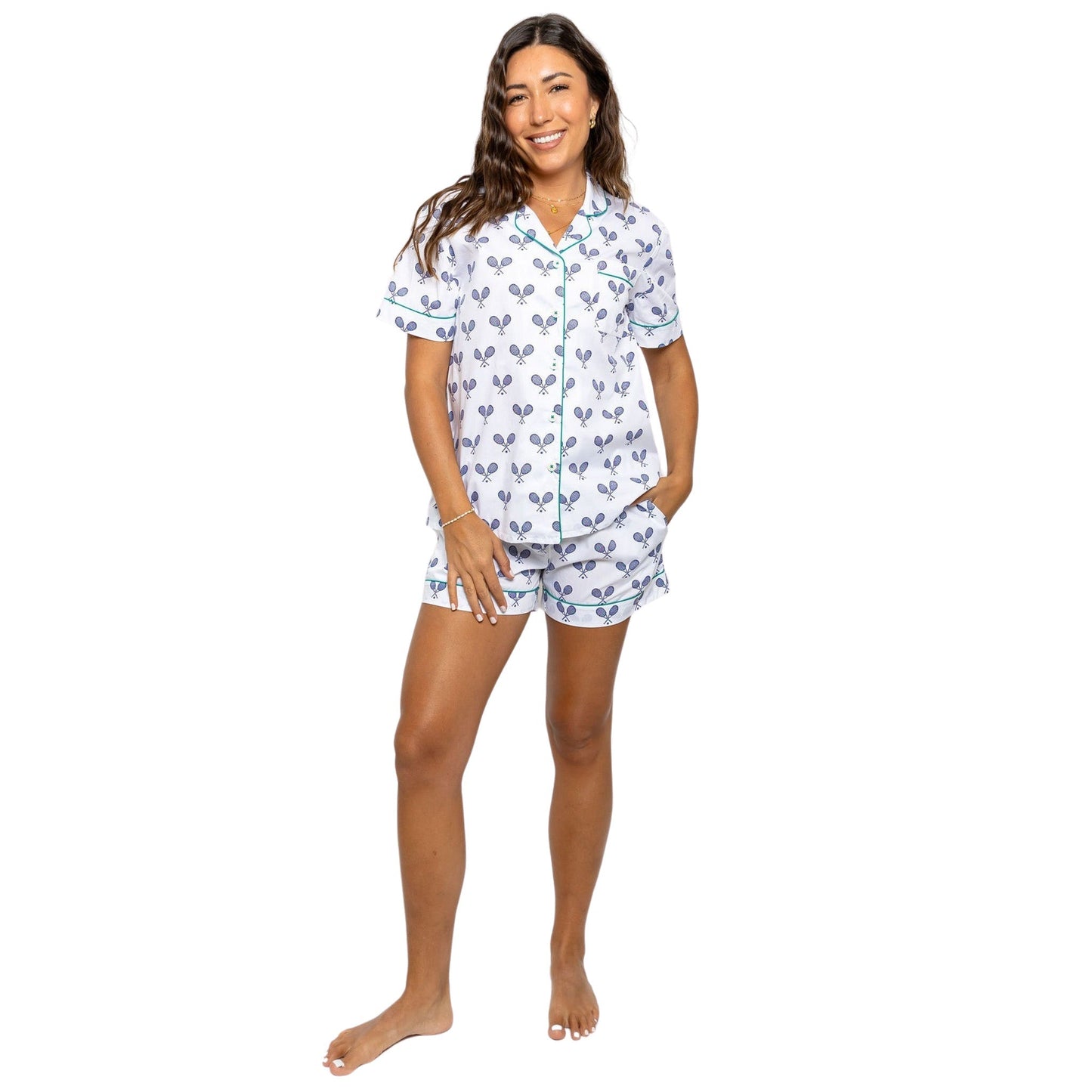 Women's Tennis Navy Short PJ Set - Organic Cotton Poplin