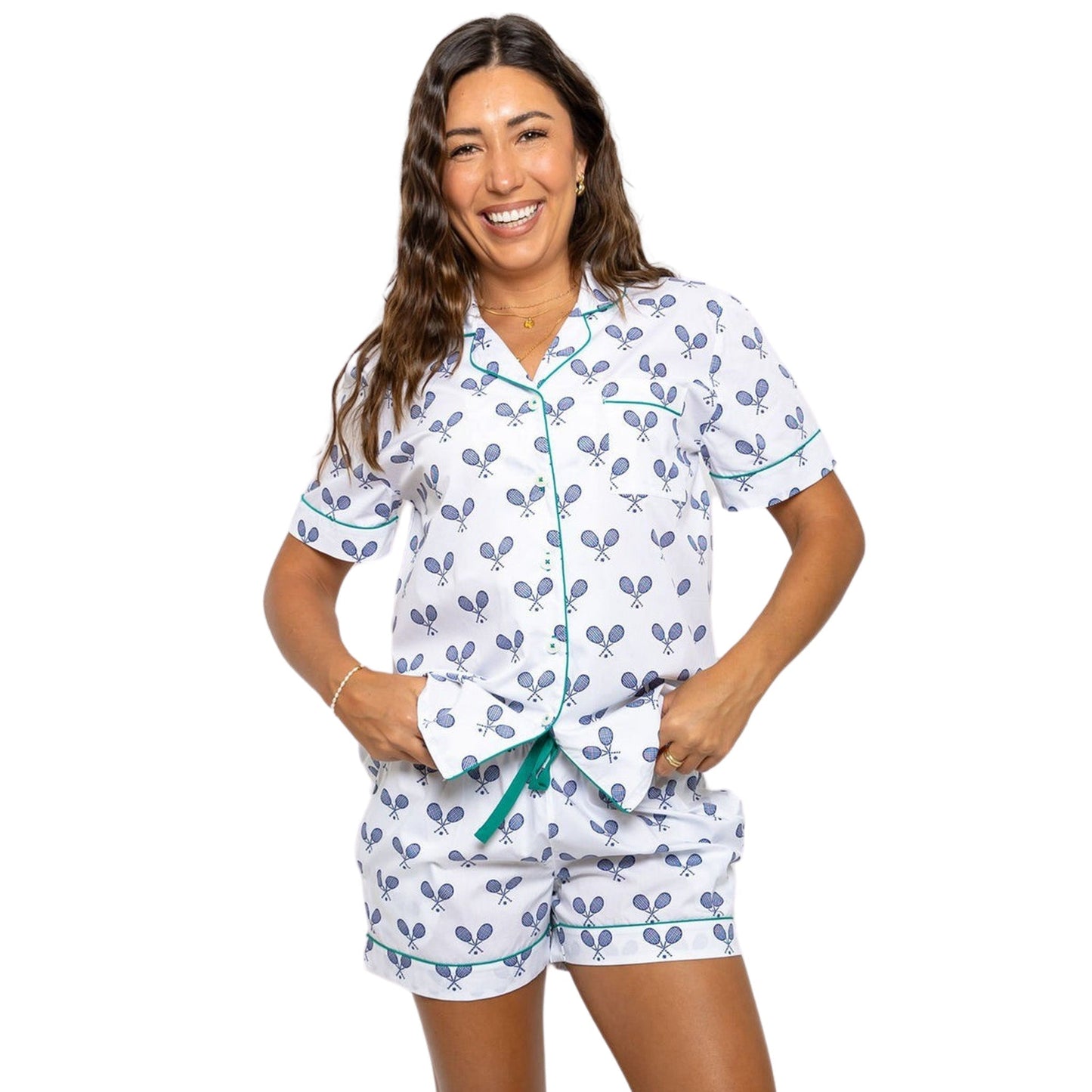 Women's Tennis Navy Short PJ Set - Organic Cotton Poplin