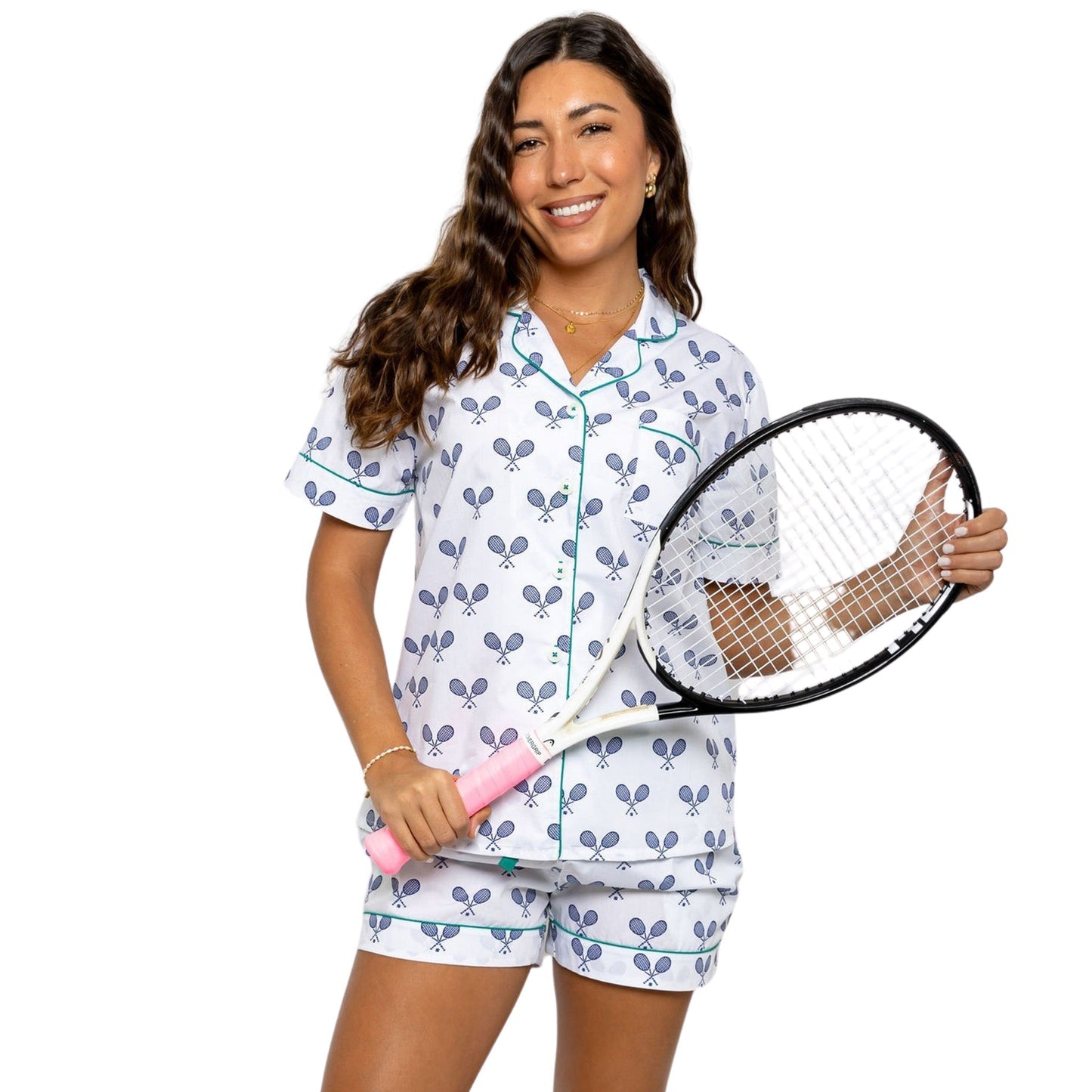 Women's Tennis Navy Short PJ Set - Organic Cotton Poplin